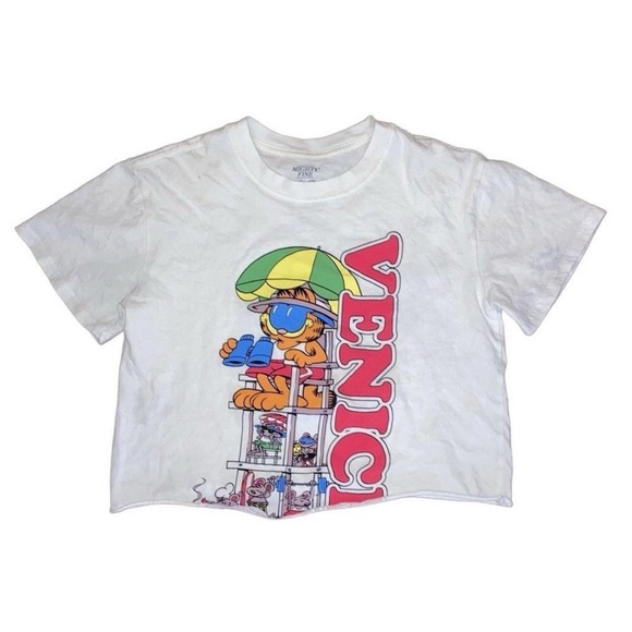 Mighty Fine Garfield Cropped Tee T-Shirt Lifeguard Stand Cute Cat Venice Beach S - Picture 8 of 9